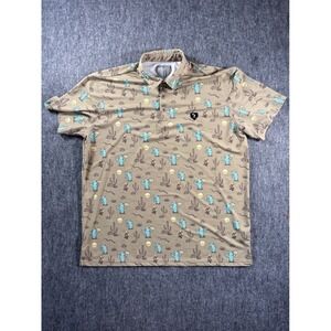 Baseballism Mens XXXL Cactus Baseball PrintFour Hitter Polo Shirt Tan Teal 3XL
